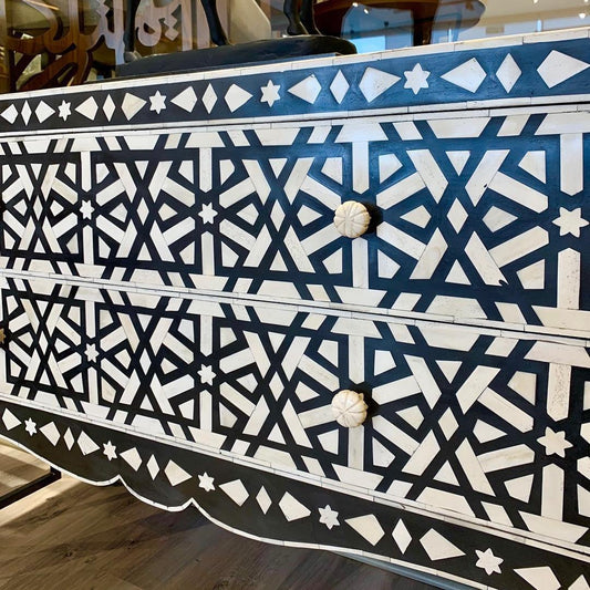 French Style Bone Inlay Geometric Chest Black