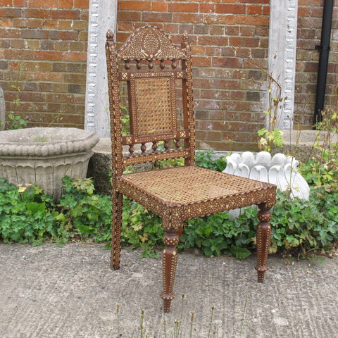 Cane Teakwood Bone Inlaid Chair with Arms