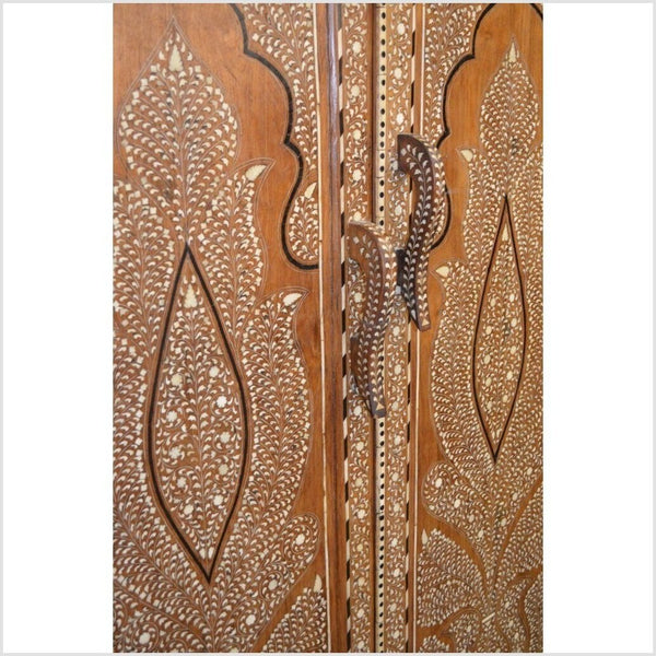 Vintage Anglo Indian Teak Wood Wardrobe Bone Inlaid Almirah