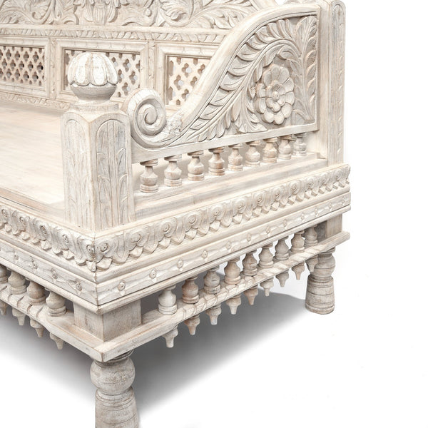 Mango Wood Handcarved Daybed White Distress Finish
