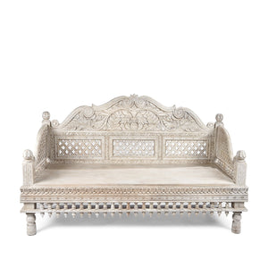 Mango Wood Handcarved Daybed White Distress Finish