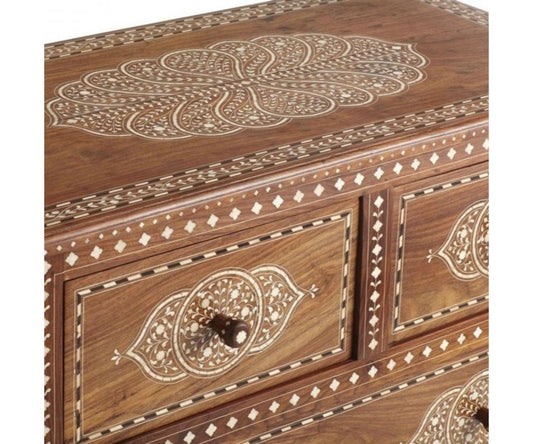 Teakwood Bone Inlaid Chest of 4 Drawers