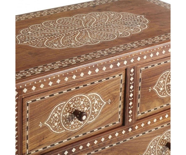Teakwood Bone Inlaid Chest of 4 Drawers