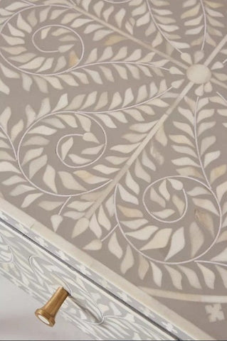 Bone Inlay Scroll vine Design 3 Drawers Console Grey