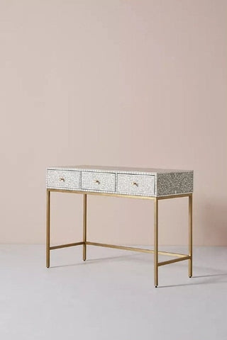 Bone Inlay Scroll Vine Design 3 Drawers Console and Stool Grey