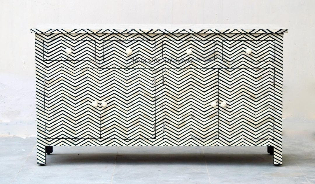 Chevron Bone Inlay Sideboard Black
