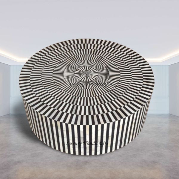 Illusion Round Bone Inlay Coffee Table Black