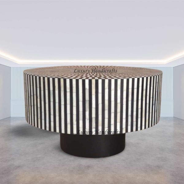 Illusion Round Bone Inlay Coffee Table Black