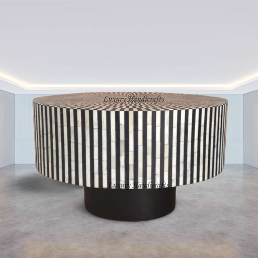 Illusion Round Bone Inlay Coffee Table Black