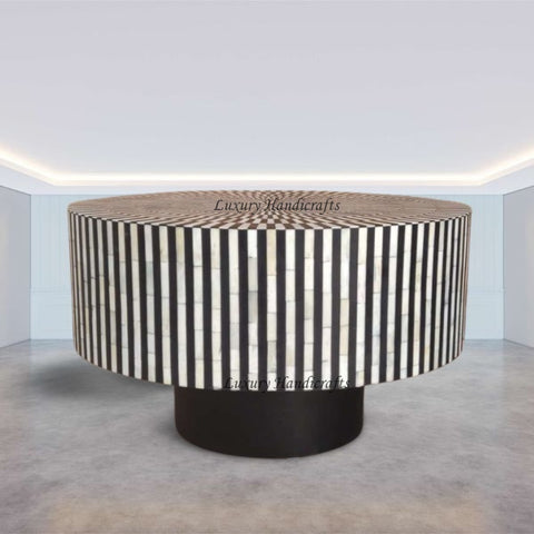 Illusion Round Bone Inlay Coffee Table Black