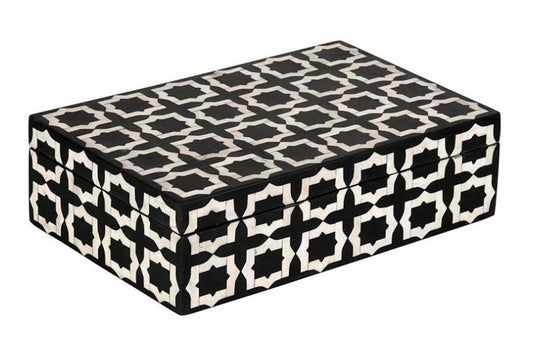 Black Moroccan Pattern Bone Inlay Box