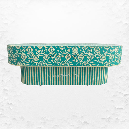 Luxury Laila Bone Inlay Coffee Table Teal Green