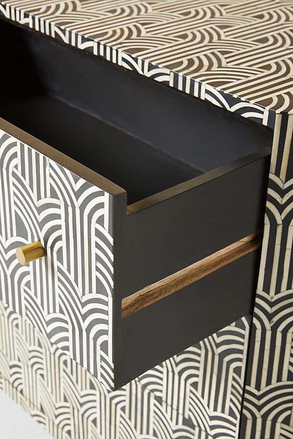 Black Midtown Bone Inlay Three Drawer Dresser