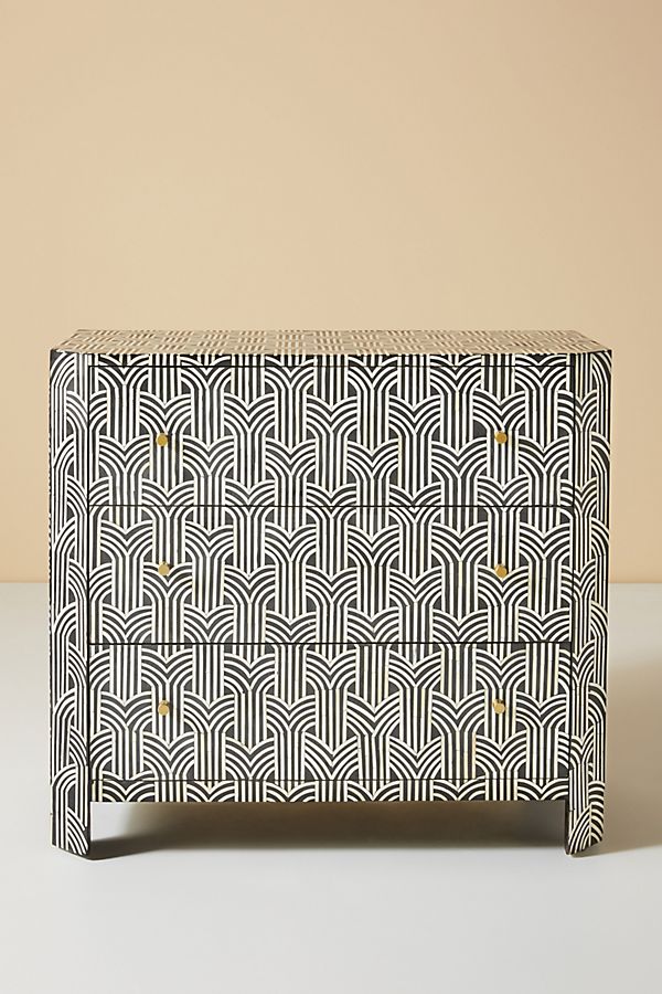 Black Midtown Bone Inlay Three Drawer Dresser
