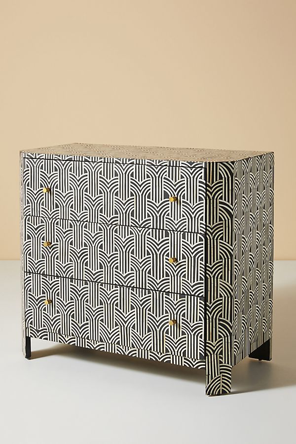 Black Midtown Bone Inlay Three Drawer Dresser