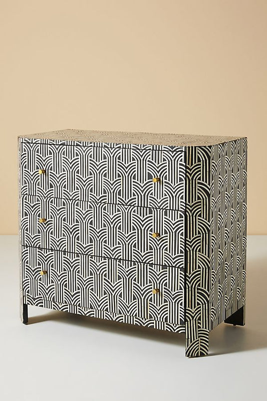 Black Midtown Bone Inlay Three Drawer Dresser