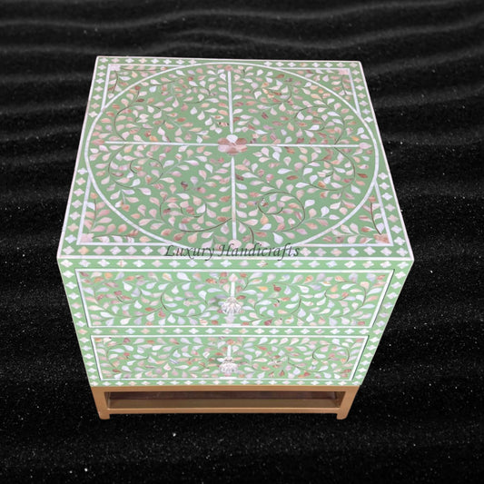 MOP Inlay Scroll Vine Bedside Green