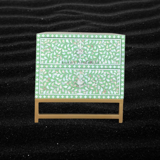 MOP Inlay Scroll Vine Bedside Green
