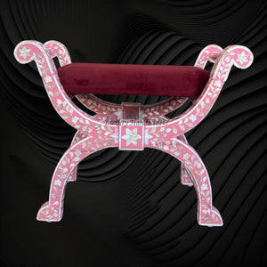 MOP Inlay Jenny Stool Floral Design Pink