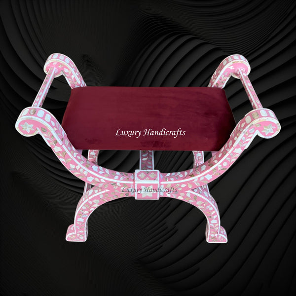 MOP Inlay Jenny Stool Floral Design Pink