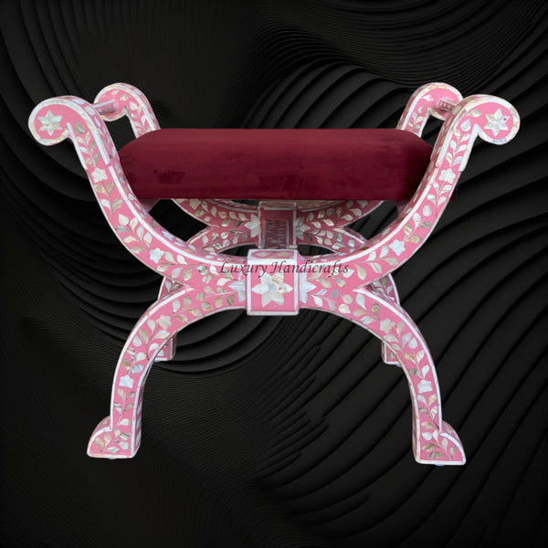 MOP Inlay Jenny Stool Floral Design Pink