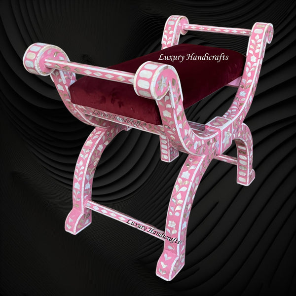 MOP Inlay Jenny Stool Floral Design Pink