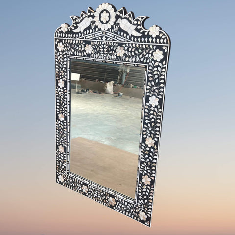 Mother of Pearl Inlay Parrot Mirror Black