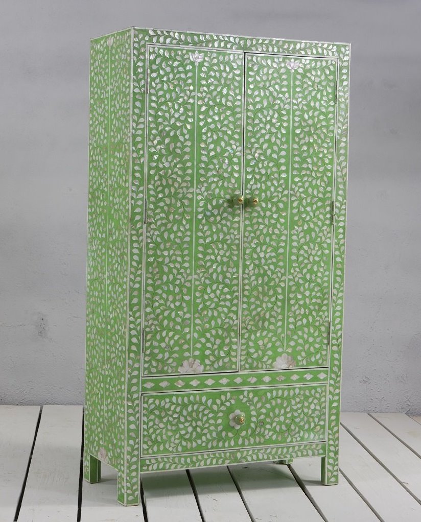 MOP Inlay Floral Armoire Green