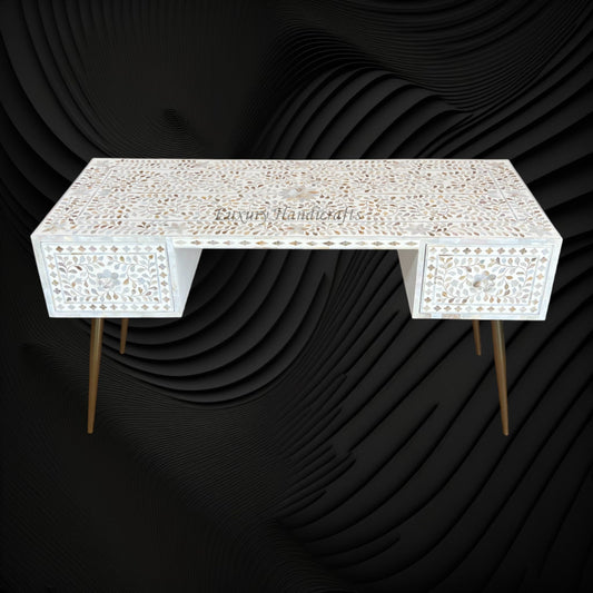 MOP Inlay Scroll Vine Desk White