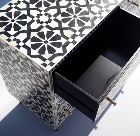 Bone Inlay Moroccan 9 Drawer Chest Black