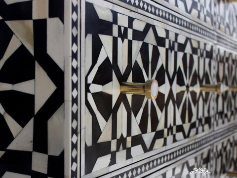 Bone Inlay Moroccan 9 Drawer Chest Black