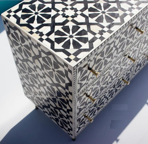 Bone Inlay Moroccan 9 Drawer Chest Black