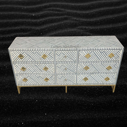 Grey Bone Inlay Optical 9 Drawer Chest
