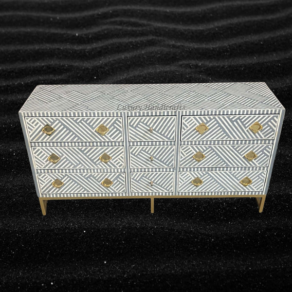 Ready Grey Bone Inlay 9 Drawer Chest