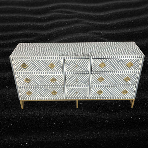 Grey Bone Inlay Optical 9 Drawer Chest