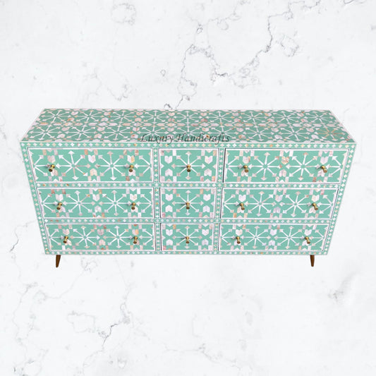 MOP Inlay Moroccan 9 Drawer Chest Green