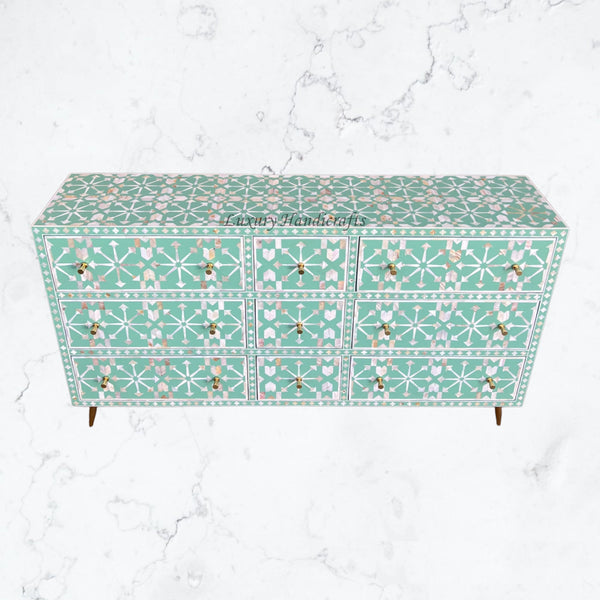 MOP Inlay Moroccan 9 Drawer Chest Green