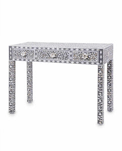 Grey Mother Of Pearl Inlay Floral 3 Drawer Console Table