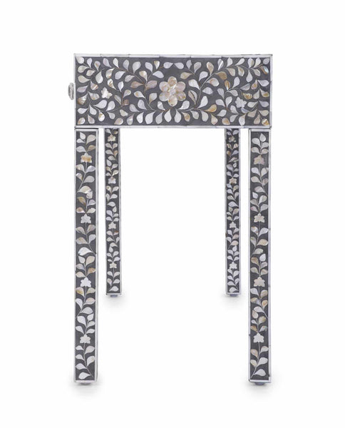 Grey Mother Of Pearl Inlay Floral 3 Drawer Console Table