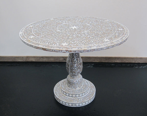 Mother Of Pearl Inlay Round Table Grey