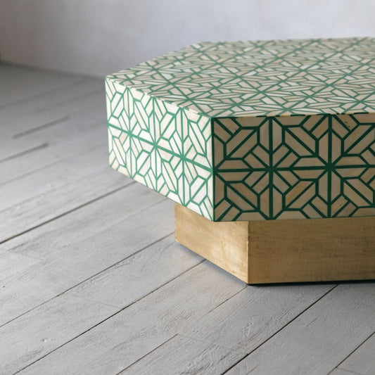 Luxury Fauni Bone Inlay Coffee Table Teal Green