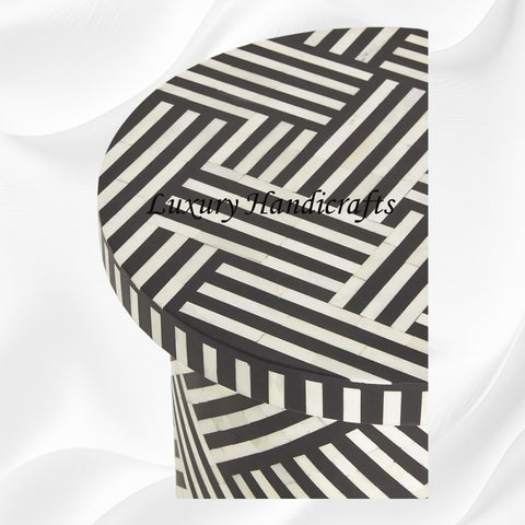 Optical Bone Inlay Round Side Table Black