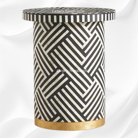 Optical Bone Inlay Round Side Table Black