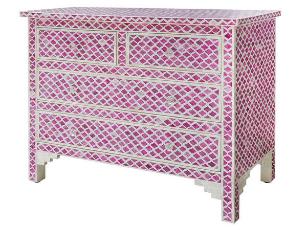 Pink Colored Bone Inlay Marrakech Chest Of 4 Drawer