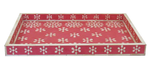 Flower Bone Inlay Tray Red