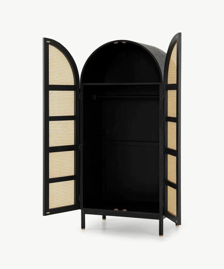 Rocky Rattan Solid Wood Wardrobe