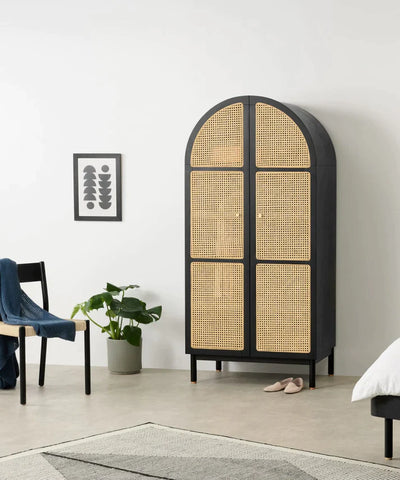 Rocky Rattan Solid Wood Wardrobe