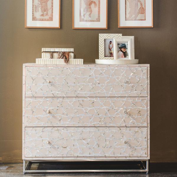 Fez Mother Of Pearl Inlay Chest Of Drawers - Pale Pink