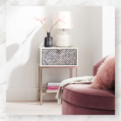 Scallop Grey Bone Inlay Nightstand