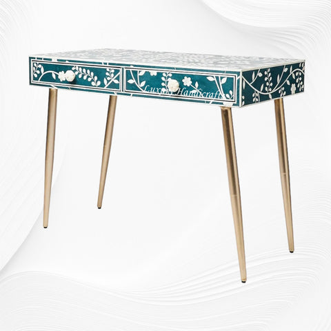 Vine Bone Inlay Desk Teal Green